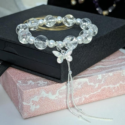 Quartz and Pearls with Butterfly Charm Bracelet