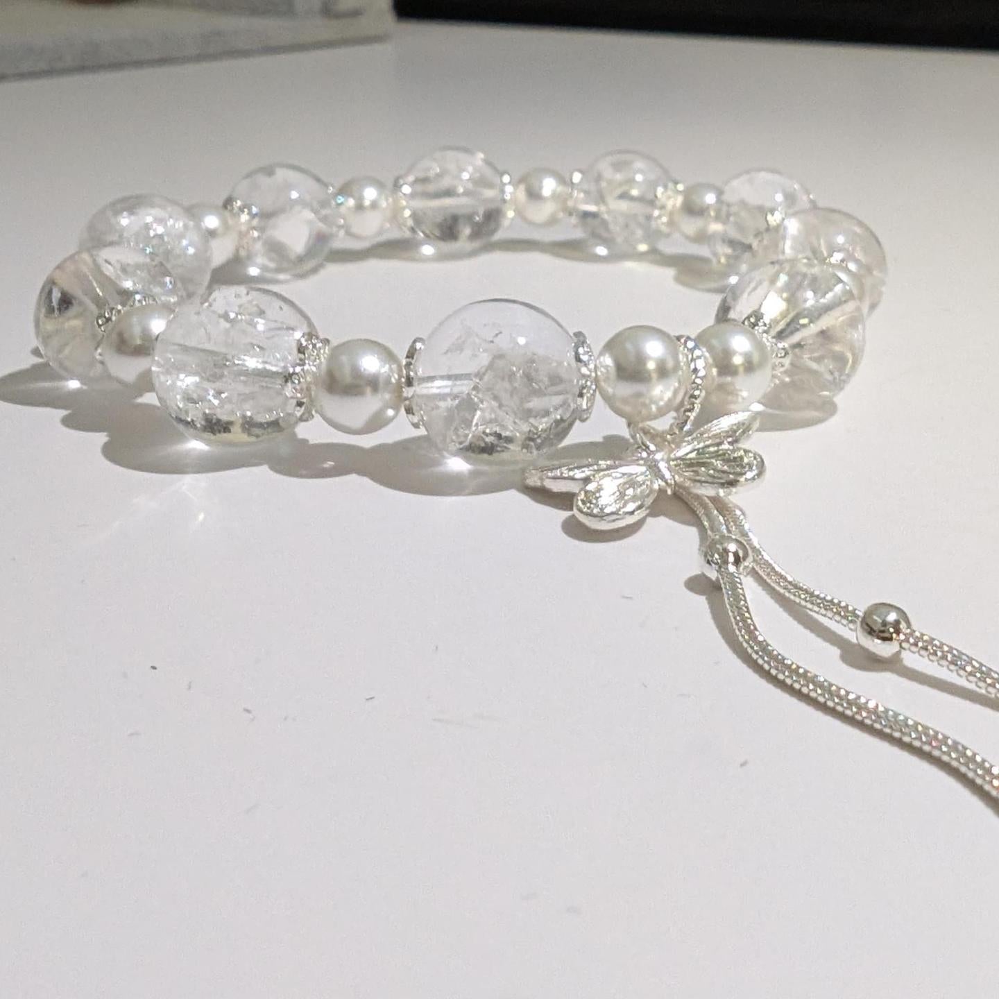 Quartz and Pearls with Butterfly Charm Bracelet