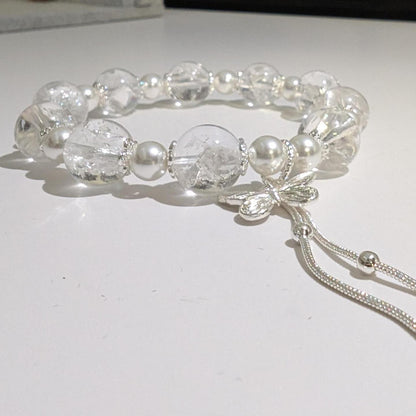 Quartz and Pearls with Butterfly Charm Bracelet