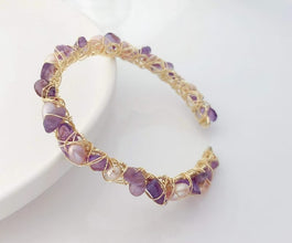 Amethyst Raw Stones and Pearl Copper Cuff Bracelet