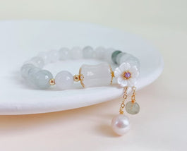 Green Aventurine, Purple Zircon, Tianshan Emerald Green and Pearl Bracelet