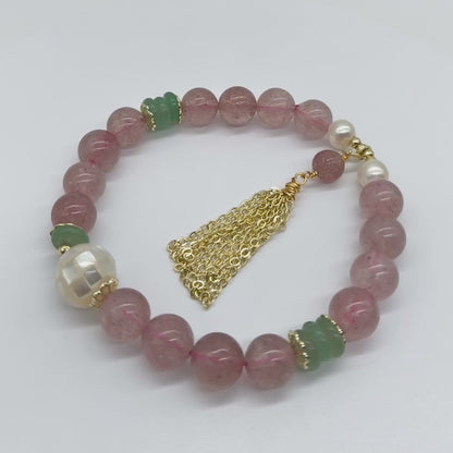 Strawberry Quartz and Pearl Bracelet