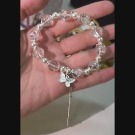 Quartz and Pearls with Butterfly Charm Bracelet