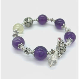 Amethyst (15 mm) and Citrine (15 mm) with Gourd-Shape Ornament and Quartz Pendant Bracelet