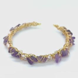 Amethyst Raw Stones and Pearl Copper Cuff Bracelet