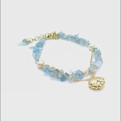 Aquamarine Raw Stones and Pearl Bracelet