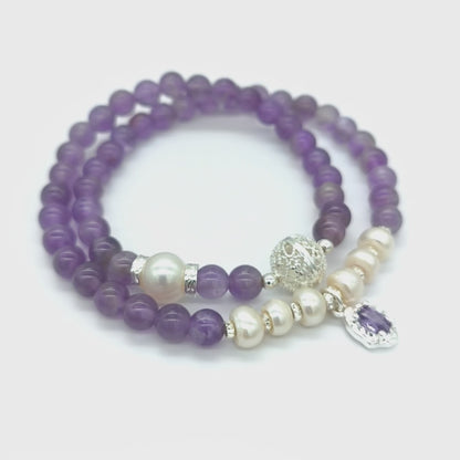 Amethyst and Pearl Double Bracelet