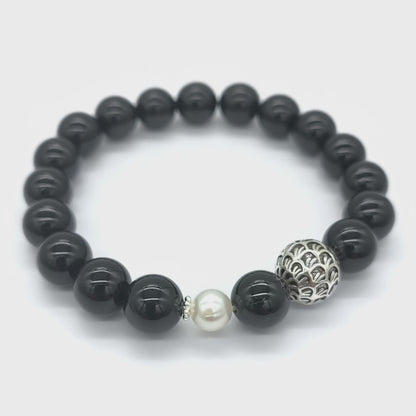 Obsidian and Pearl Bracelet
